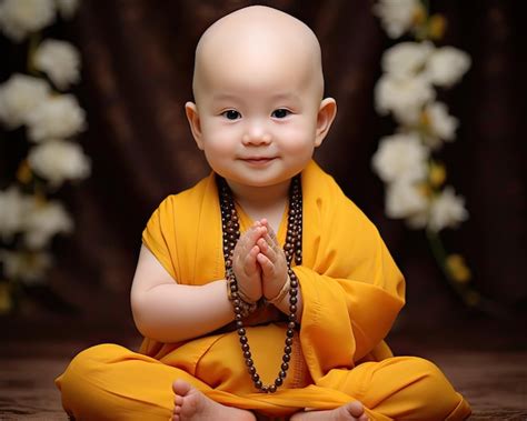 Premium AI Image | 2YearOld Monk Sitting on Lotus Flower