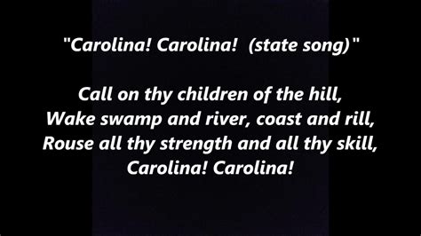 CAROLINA CAROLINA Official South State Song Lyrics Words text Sing ...