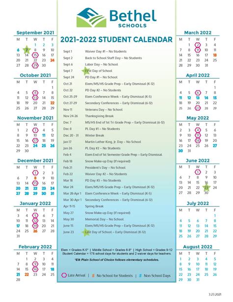 Bethel School District Calendar 2021-2022 - Download Here