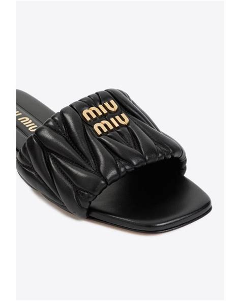 Miu Miu Logo Slides In Nappa Leather in White | Lyst