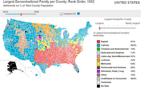 Major religious families by counties of the United States - Vivid Maps