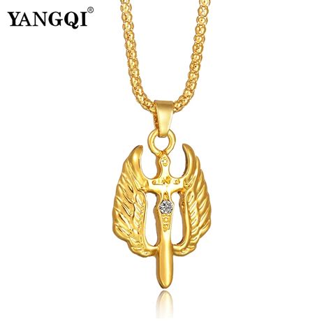 YANGQI Stainless Steel Angle Wing Sword Pendant Necklace Women Men Trendy Lucky Necklace Gold ...