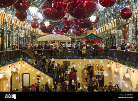 Covent Garden Christmas lights general view inside the building Stock ...