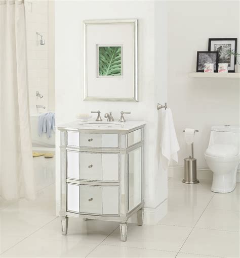 Adelina 26 inch Mirrored Bathroom Vanity, Imperial White marble counter top