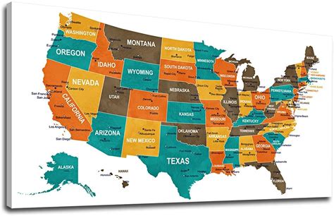 Amazon.com: Wall Art Map of US Canvas Art Large United States of American Map Picture Artwork ...