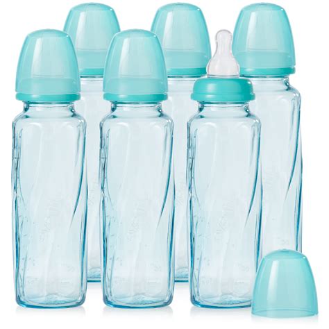 Evenflo Feeding Vented + BPA-Free Glass Baby Bottles - 8oz, Teal, 6ct ...