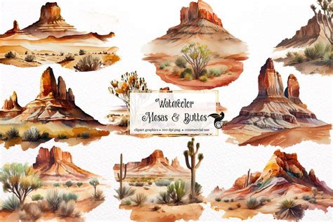 Watercolor Mesas and Buttes Clipart in PNG Format for Commercial Use ...