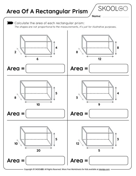 Rectangular Prism Surface Area Worksheets