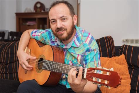 Young Man Musician Playing Acoustic Guitar Stock Image - Image of ...