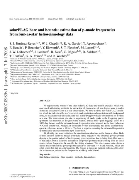 (PDF) solarFLAG hare and hounds: estimation of p-mode frequencies from Sun-as-star ...