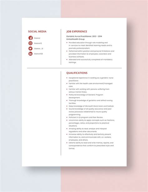 Geriatric Nurse Practitioner Resume in Pages, Word - Download ...