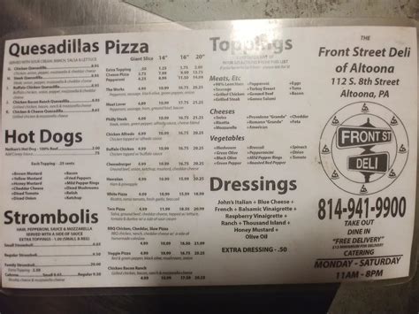 Menu at Front Street Deli pizzeria, Altoona, 112 S 8th St