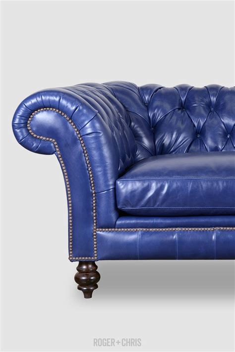 Lucille Chesterfield sofa in Raven Indigo leather | ROGER + CHRIS | Blue leather sofa ...