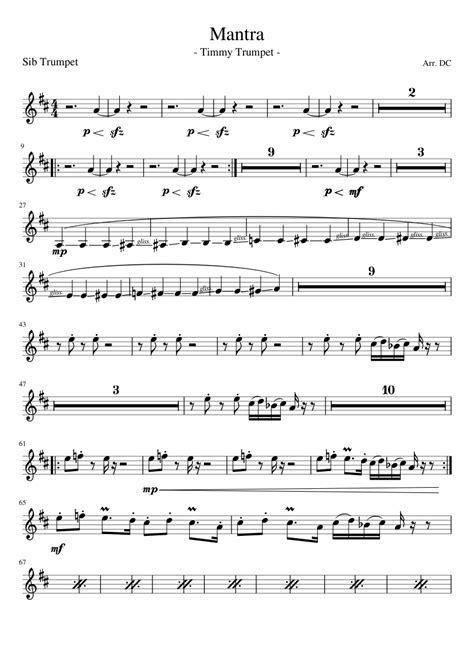 Mantra - Timmy Trumpet - Sheet music for Trumpet in b-flat (Solo) - oggsync.com