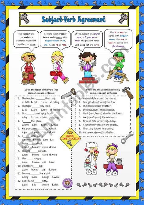 Subject Verb Agreement Activity For Kids