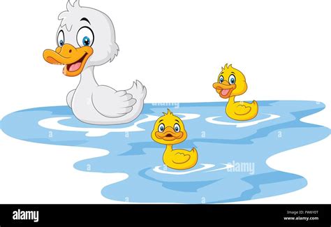 Cartoon funny mother duck with baby duck floats on water Stock Vector ...