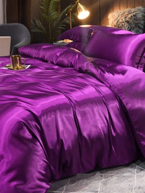 3pcs/set Purple Satin Duvet Cover Set (1 Duvet Cover + 2 Pillowcase ...