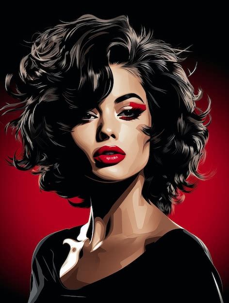 Premium AI Image | pop art illustration of a beautiful woman with black hair and red lips