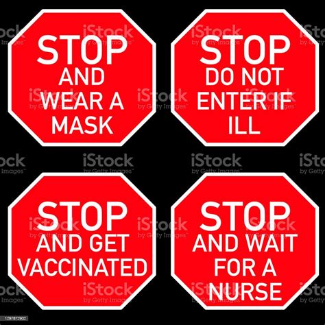 Stop Sign Clip Art Icons For Covid And Flu Precautions Stock Illustration - Download Image Now ...