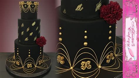 Red Black And Gold Wedding Cake : Gold Black Wedding Cake With Lambeth Type Piping Youtube ...