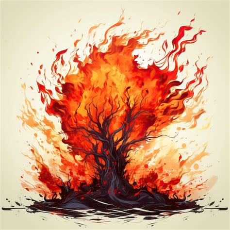 A drawing of a tree with a fire in it | Premium AI-generated image