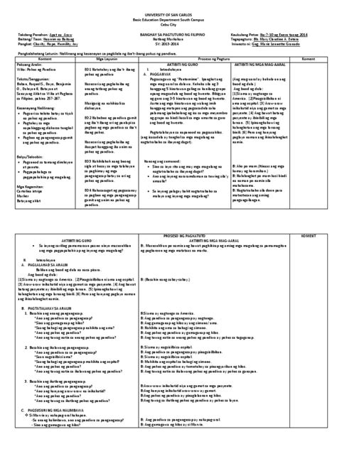 LESSON PLAN FORMAT in Filipino For Pokus NG Pandiwa | PDF