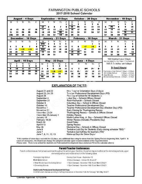 Farmington Public Schools Calendars – Farmington, CT