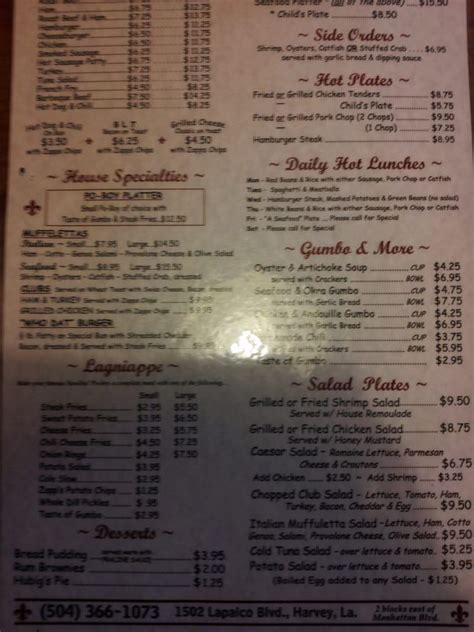 Menu at Brothers “Ole New Orleans” Cafe, Harvey