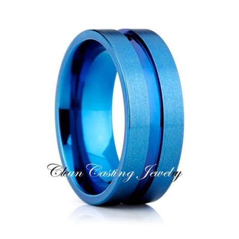 Blue Titanium Wedding Band,Ocean Blue,Titanium Wedding Ring,Satin ...