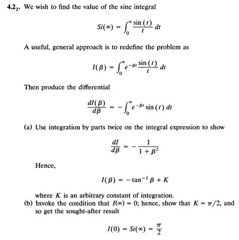 Solved 4.22. We wish to find the value of the sine integral | Chegg.com