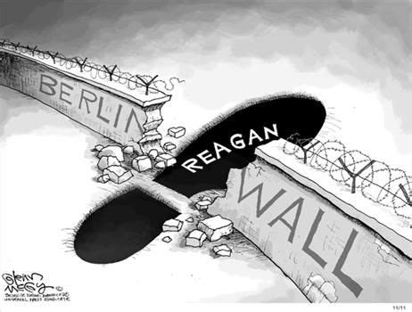 This image relates to the Fall of the Berlin Wall because the wall has been down. Reagan helped ...