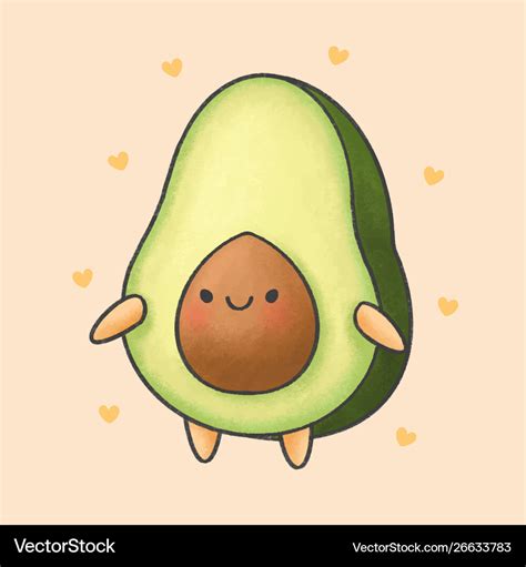 Cute avocado cartoon hand drawn style Royalty Free Vector