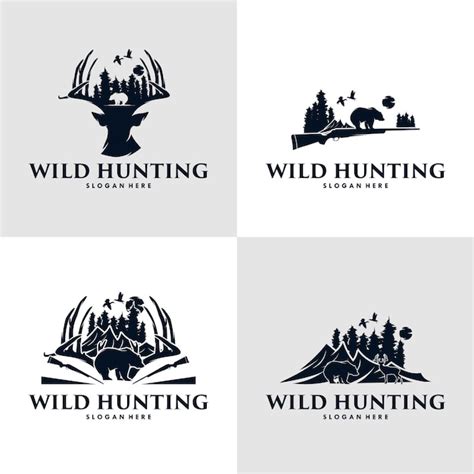 Premium Vector | Collection of hunting duck, bear and deer hunt logo design