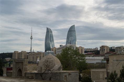 Historic Buildings in the Old Town of Baku with Flame Towers ...