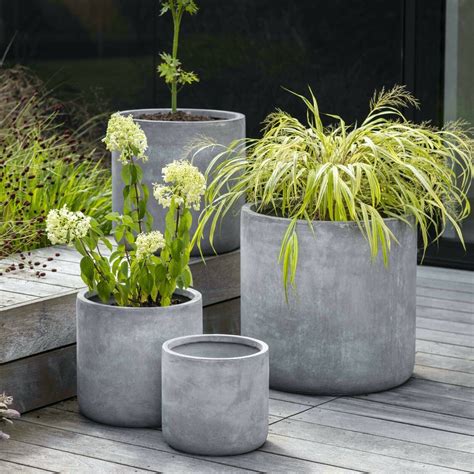 Grey Round Cement Planter, Brockwell Outdoor Frost Proof Garden Plant ...