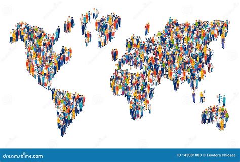 Vector Of Crowd Of Multicultural People Composing A World Map Royalty ...