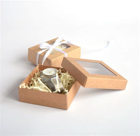 10 Boxes with transparent window lid, Natural Kraft gift wrapping box, Jewelry gift packing ...