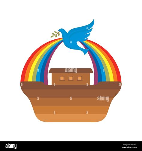 Logo of Noah's Ark. Rainbow - a symbol of the covenant. Dove with a branch of olive. Ship to ...