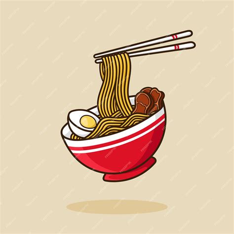 Premium Vector | Ramen noodle bowl egg and meat with chopstick vector ...