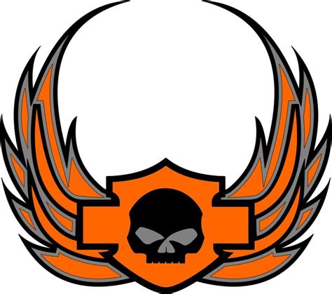 an orange and black skull with flames on it's head is in the shape of a shield