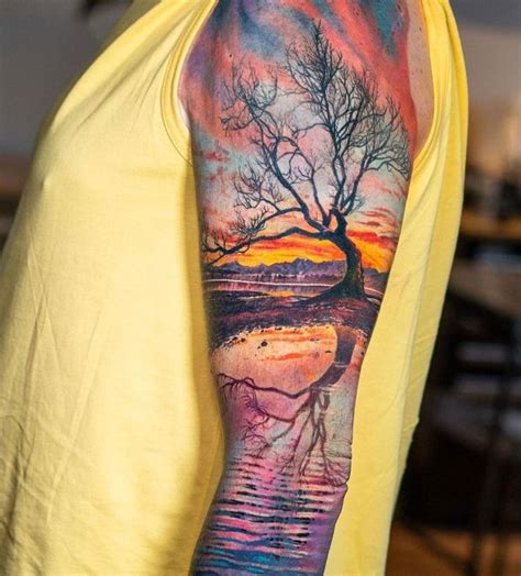 Peaceful Nature Sleeve | Colorful sleeve tattoos, Watercolor tattoo sleeve, Nature tattoo sleeve