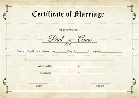 Classic Marriage Certificate Design Template in PSD, Word