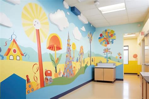 Premium AI Image | Bright multicolored murals on pediatric ward walls supporting a cheerful decor