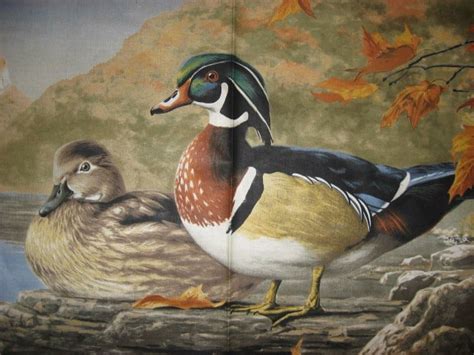 wood duck Mallard Duck birds river scenic sewing cotton Fabric wall panel