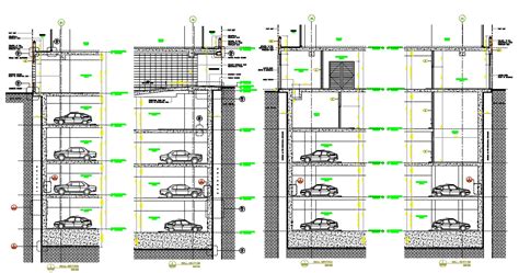 Basement Car Parking Floor Section CAD Drawing - Cadbull