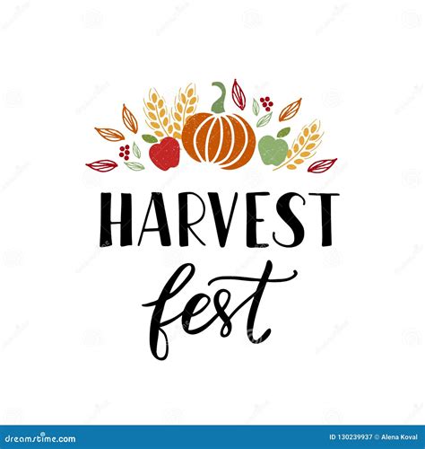 Harvest Fest Hand Drawn Text With Fruits And Vegetables Stock ...