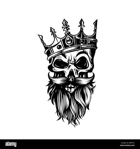 black and white skull in crown with beard vector illustration Stock ...