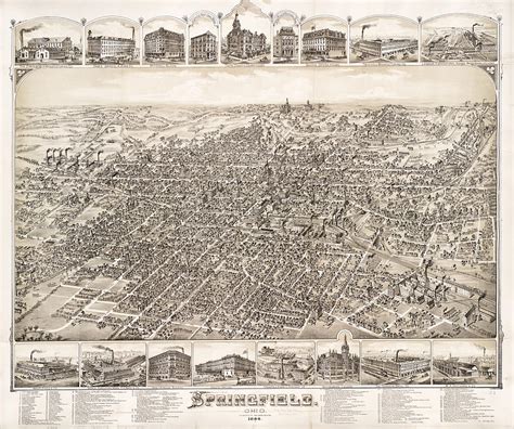 Vintage Pictorial Map of Springfield Ohio Drawing by ...