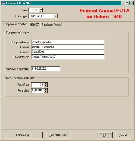 Payroll Federal 940 FUTA Return