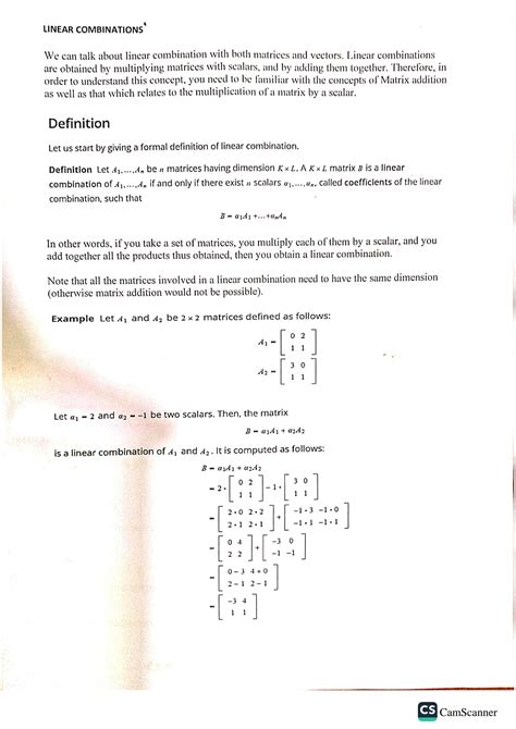 SOLUTION: LINEAR COMBINATION OF MATRICES AND VECTORS - Studypool